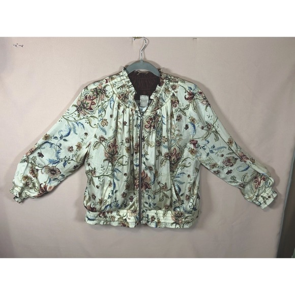 Chico's Jackets & Blazers - Chico's Full Zip Jacket Women's 2/12-14 Floral Shiny Satin Lightweight